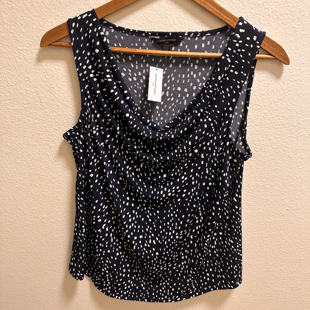 Banana Republic Dark Blue Sleeveless Blouse with White Dots